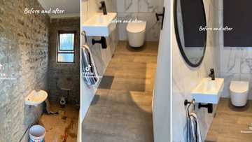 Gqeberha man renovates small powder room with modern finishes, video of workmanship impresses SA