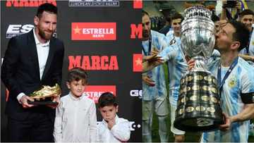 Messi stunned as his son shows great skills in a football game involving his brother, dad and friend