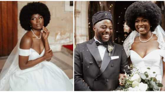 "Afro bride" makes fashion statement at her white wedding as she rocks full natural hair