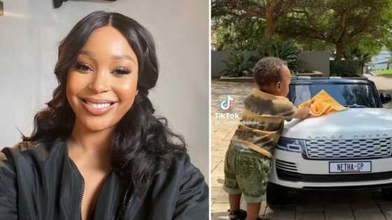 Minnie Dlamini makes 2-year-old son wash his Range Rover, SA adores cute video: "Well done Ndlovukazi"