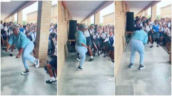 "Good job": Teacher in jean trousers dances for students on assembly ground after they passed her subject