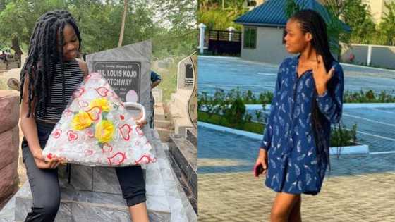 Lady spends Father's Day with her late dad & presents gift to him at the cemetery