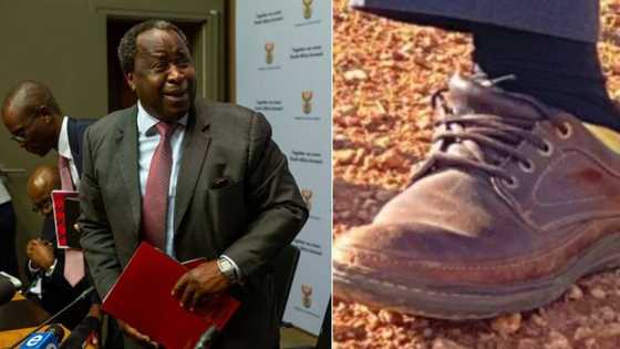 Shoe faux pas: Mboweni gets tongues wagging with fashion disaster