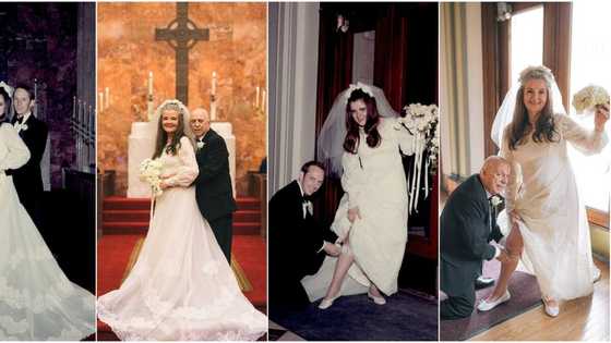 Couple recreates wedding photos 50 years later, bride wears same gown