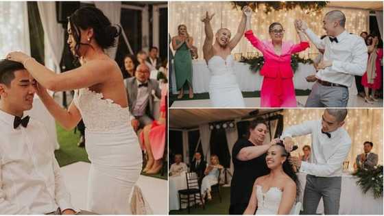 Newlyweds shave their heads in solidarity with mum fighting cancer