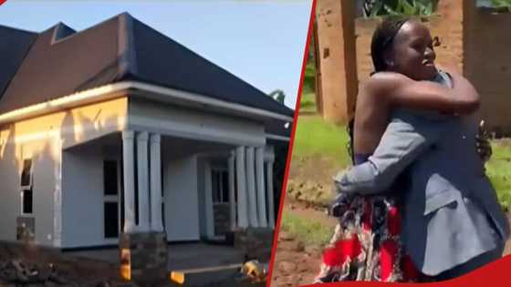 Woman surprises parents after landing into the country secretly, awards them with a 4-bedroom house