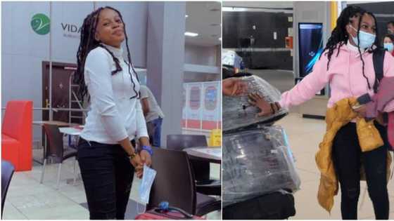 Lady who graduated with 1st class bags scholarship for masters in US, shares cute photos as she leaves Africa