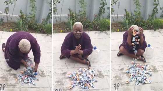 Woman opens 5L bottle filled with bank notes and coins after year of saving, SA very inspired