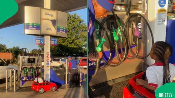 Kid in mini car gets full service treatment from Engen attendants in heartwarming moment
