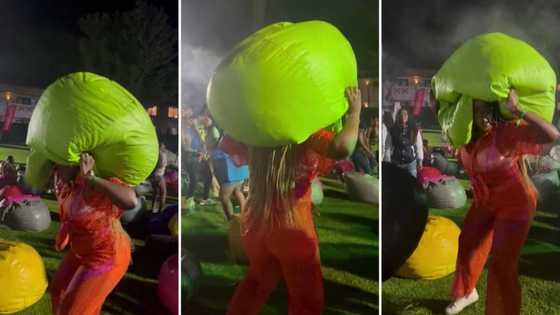 Woman dances with beanbag on her head in vibey video, SA adores the fun: "Happy girl doing happy things"