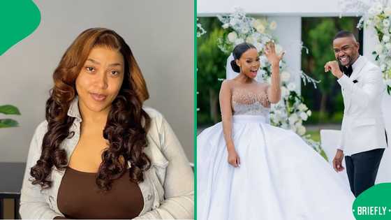 Simz Ngema stuns at Ntando Duma and Una Rams' wedding, SA questions: “Is this a real-life wedding?”