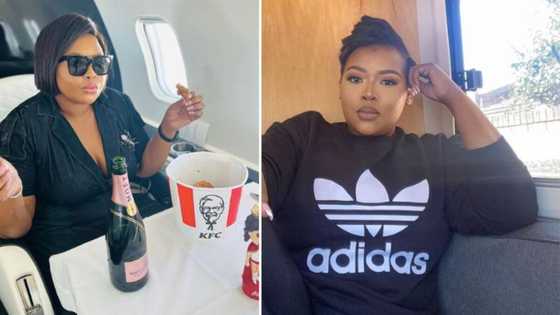 Anele Mdoda serves soft life goals with lavish pics on a private jet, fans react: "Yass Queen"