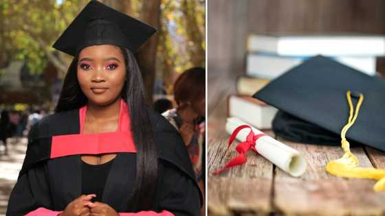 Brilliant graduate looks pretty in pink suit, celebrates obtaining BA degree, wows peeps