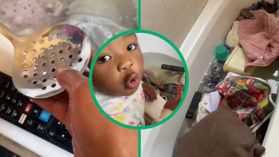 Adorable toddler tries to do washing in video, puts TV remotes, tablet, cushions in soapy water, SA laughs
