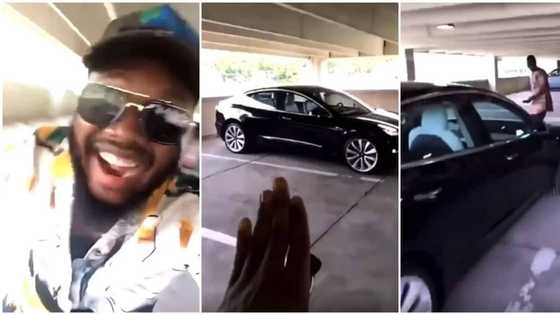 Man screams in surprise after seeing a Tesla car drive itself with no one in it, video causes stir