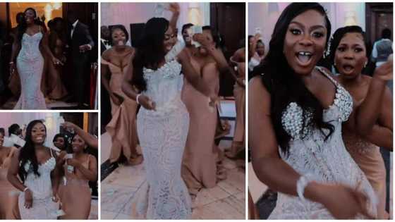 Cubana bridesmaids: Reactions as pretty bride storms wedding with bridal train raining cash on her in video
