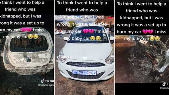 Sad TikTok video shows Gauteng man whose car got burn, set up by people claiming they’d kidnapped his friend