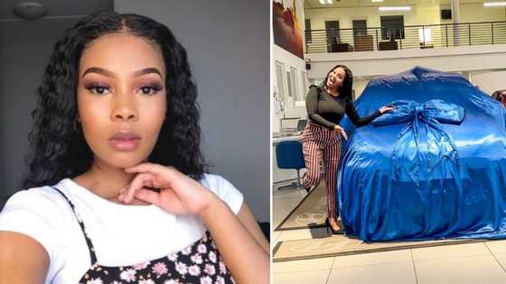 Overjoyed stunner flexes purchasing new whip for her birthday, Mzansi celebrates major win with her