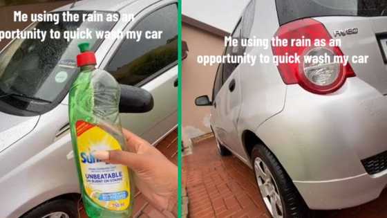 Woman uses dishwashing liquid on a rainy day to wash her car, Mzansi thinks it's weird