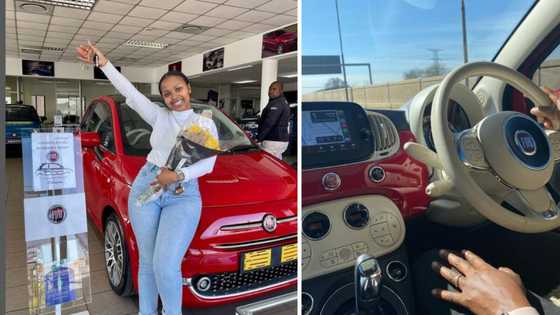 Overjoyed babe shows off new Fiat 500, Mzansi peeps praise the fresh whip: "Vroom vroom babyyy"