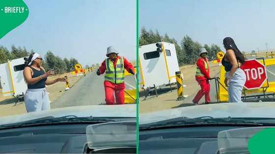 Joyful dance at roadblock: Road worker and woman share unexpected moment in video