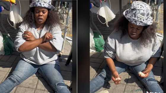 Foodie sits on pavement ready to devour mountain of pap in video, does Wakanda Forever salute as prayer before eating