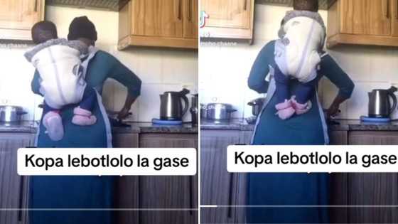 Video shows mom going through the most as she tries to cook with a restless baby on her back, Mzansi astounded