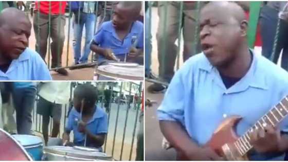 Drummer, 13, and his visually impaired guitarist dad thrill people on road with their cute performance