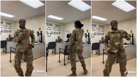 Lady in US Army dances like pro inside office, video showing her shaking waist & moving hands goes viral