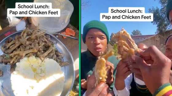 Gauteng schoolkids eating pap and chicken feet go viral, TikTok praise them for breaking lunchbox stigma