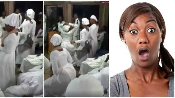 Lady causes stir in church, twerks hard in front of seated pastor, viral video sparks reactions