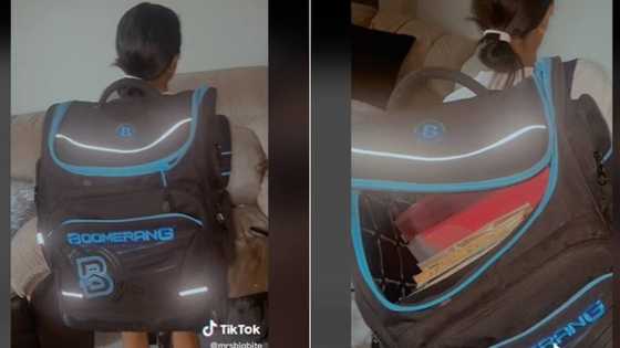 Mzansi woman in awe of schoolbag prices, goes TikTok viral with daughter's comically huge backpack worth over R1k