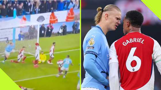 Video: Moment Haaland throws ball at Gabriel’s head after Man City’s late equaliser vs Arsenal