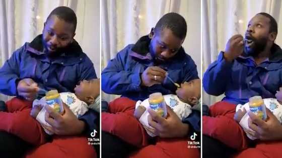 Funny video of dad feeding baby while sneaking in a bite for himself gives SA the feels: “Eat dad, eat nana”