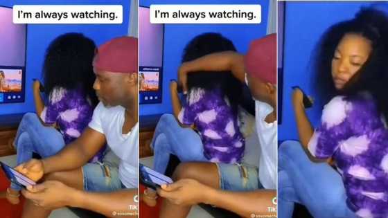 Woman spies on bae's phone using huge curly wig, hilarious video defeats Mzansi, "After God, fear women"