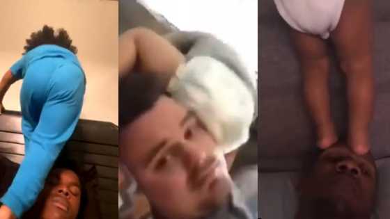 Dads share clips of life with toddlers climbing all over their heads