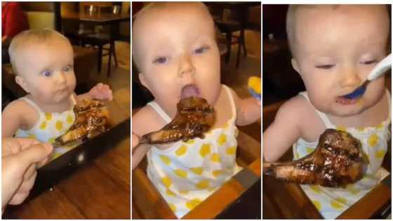 Baby tricked with fried chicken in funny video, they give her food instead whenever she opens mouth