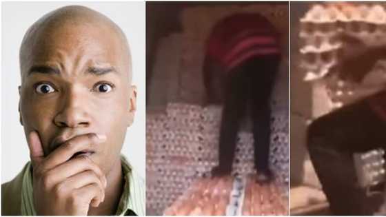 Massive reactions as man walks on crates of eggs and none break, video goes viral