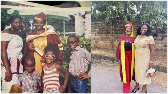 Lady who attended her mother's graduation years ago as child graduates, family members recreate old photo
