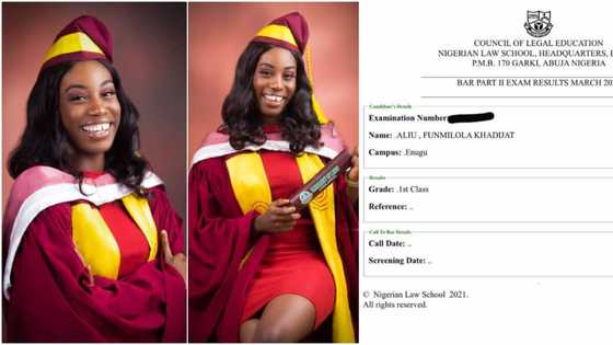 Lady celebrates graduating with first class in law school after she couldn't do it in the university