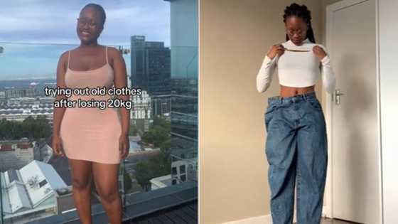 TikTok video of woman showing off 20kg weightloss amazes Mzansi as she tries on old clothes: " 10/10 before and after"