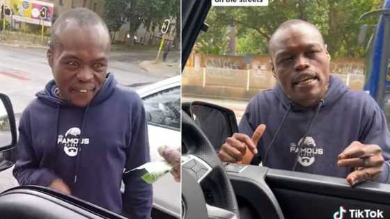 Bonga Sithole's reaction to getting R10 note while begging has Mzansi divided, photo has peeps convinced he is unimpressed