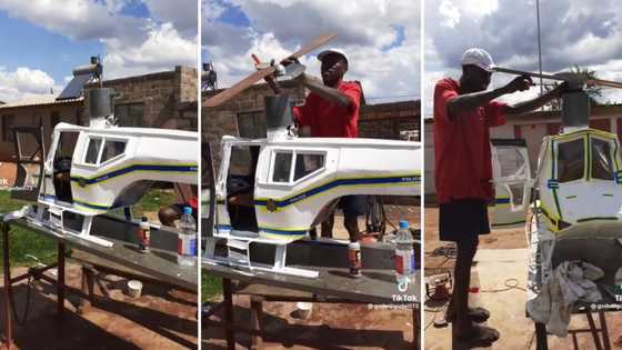 Skilled man builds police helicopter from scratch, using scrap metal, Mzansi awed