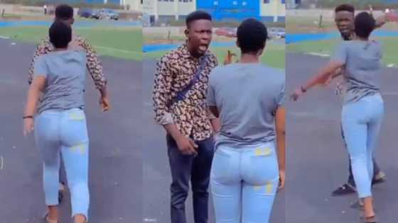 You won't go anywhere: Lady won't let go as man asks for break up in public