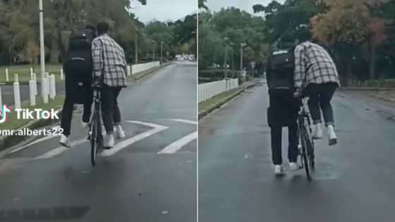 2 Stellenbosch men ride 1 bicycle at the same time, TikTok of their teamwork impresses Mzansi