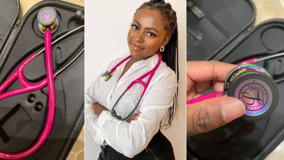 Young medical student thanks loving mom for special message on stethoscope