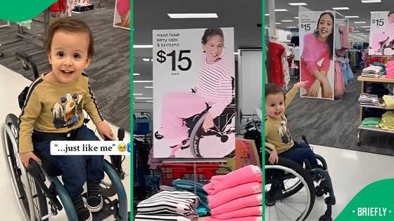 "The world smiled": Excited toddler shows mom girl in wheelchair like him on store poster, SA moved