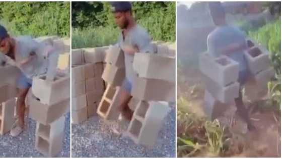 Man shows great strength as he carries 6 bricks at once, video sparks reactions