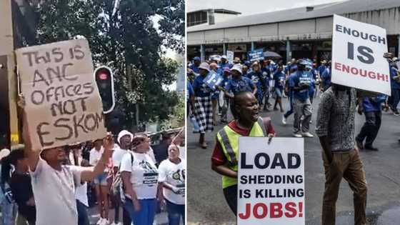 DA protestors and sjambok-wielding ANCYL separated with barricade during #PowerToThePeopleMarch