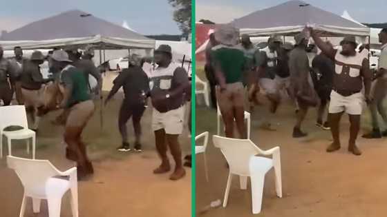 A group of men's hilarious dance moves leave Mzansi in stitches in a TikTok video